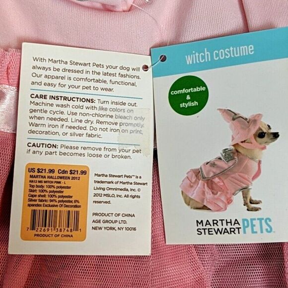 Martha Stewart Pets Pink Witch Costume Dress With Hat Dog Size L NWT - Picture 4 of 5